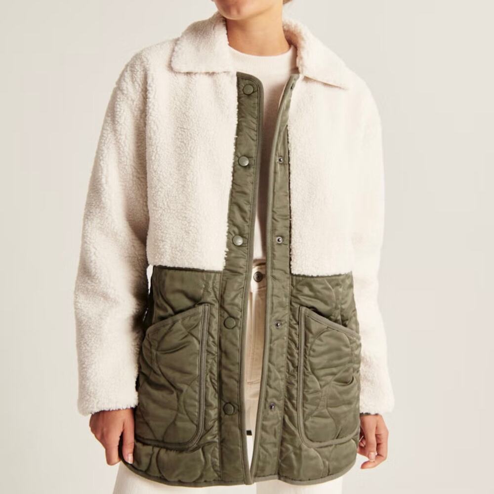 Abercrombie & Fitch Quilted Sherpa jacket coat L NWT